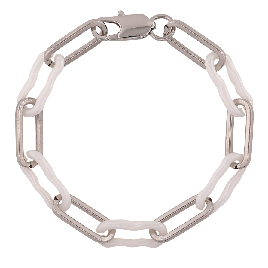 Браслет Xuping ТТМ Stainless Steel цвет Родий "Звенья из белой керамики" длина 19.5см х 8мм фото №1