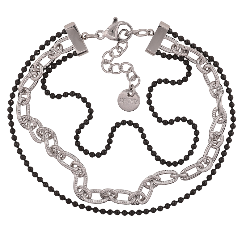 Браслет Xuping ТТМ Stainless Steel цвет Родий "Тройная цепочка с эмалью" длина с доп. цепочкой 17-20см х 7мм фото №1