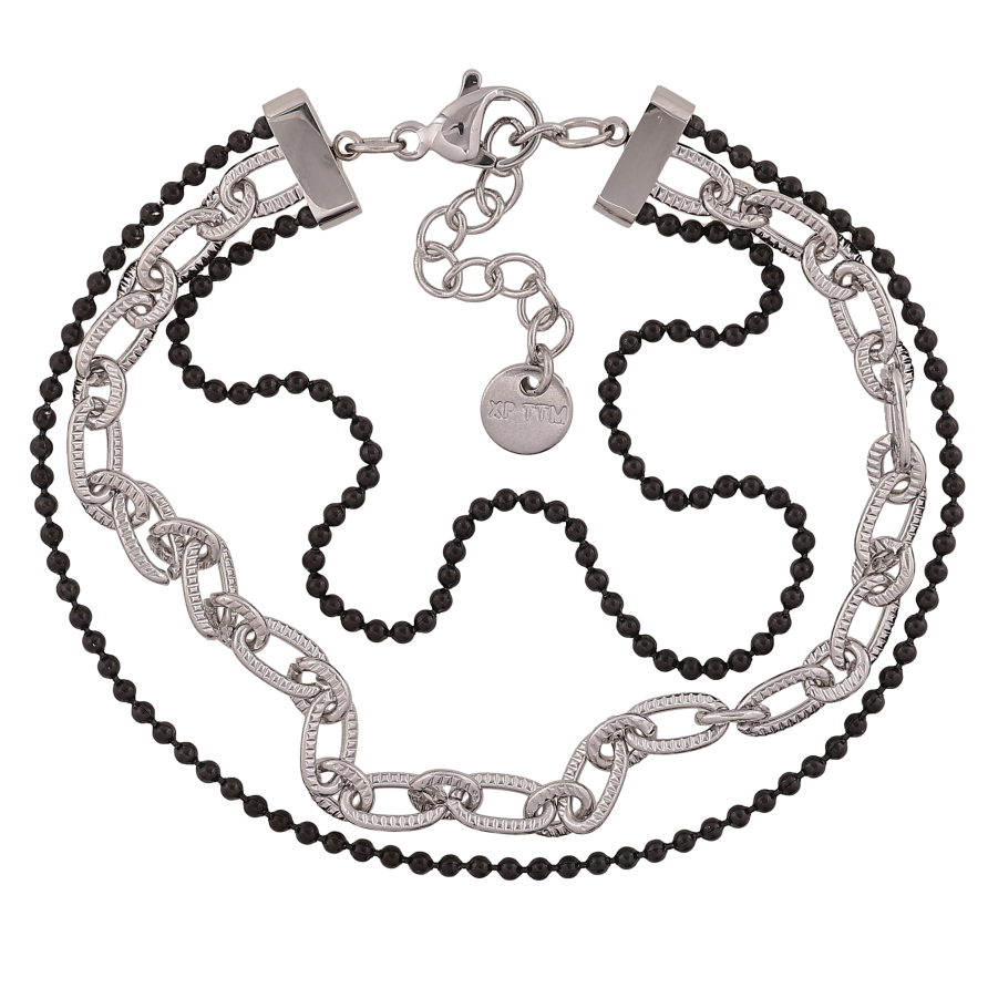 Браслет Xuping ТТМ Stainless Steel колір Родій "Потрійний ланцюжок з емаллю" довжина з дод. ланцюжком 17-20см х 7мм фото №1