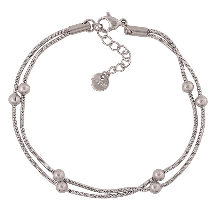 Браслет Xuping ТТМ Stainless Steel колір Родій "Подвійний ланцюжок з намистинами" довжина з дод. ланцюжком 18.5-21см х 2.5мм фото №1