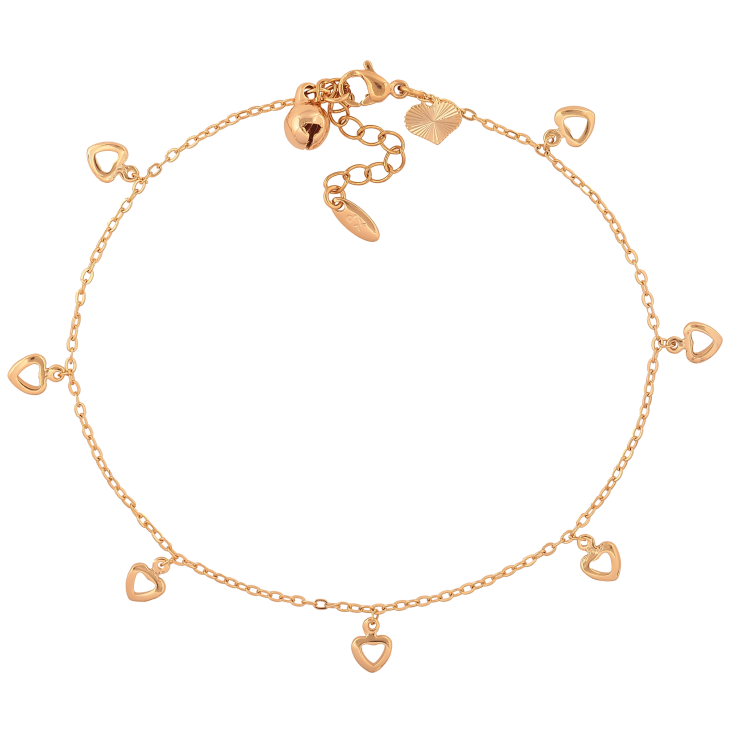 Браслет Xuping колір Позолота 18K на ногу "Ланцюжок з підвісками сердечками" розмір з дод. ланцюжком 23-26.5см х 1.5мм фото №4 Браслет Xuping колір Позолота 18K на ногу "Ланцюжок з підвісками сердечками" розмір з дод. ланцюжком 23-26.5см х 1.5мм фото №4