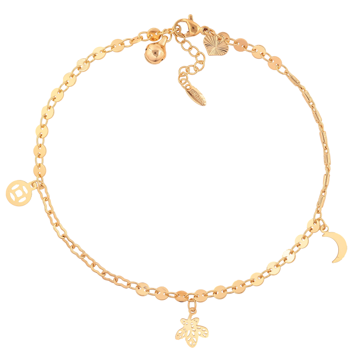 Браслет Xuping колір Позолота 18K на ногу "Ланцюжок з підвісками" розмір з дод. ланцюжком 25-28см х 2-4мм фото №12 Браслет Xuping колір Позолота 18K на ногу "Ланцюжок з підвісками" розмір з дод. ланцюжком 25-28см х 2-4мм фото №12