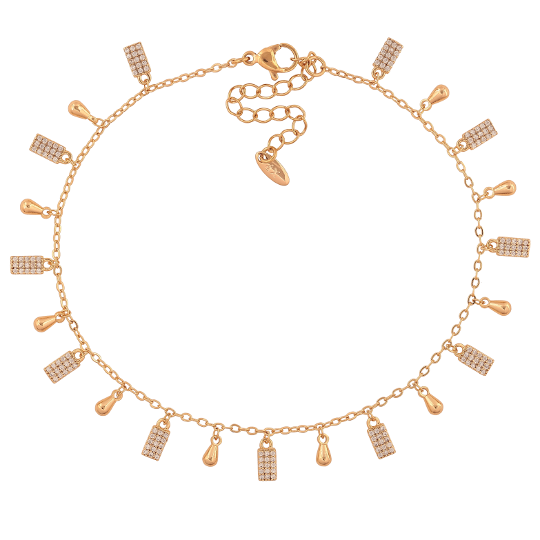 Браслет Xuping колір Позолота 18K на ногу "Ланцюжок з підвісками" розмір з дод. ланцюжком 23-28см х 1.5мм фото №1