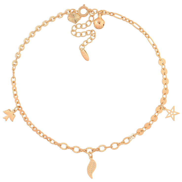 Браслет Xuping колір Позолота 18K на ногу "Ланцюжок з підвісками" розмір з дод. ланцюжком 25-30см х 3-4мм фото №8 Браслет Xuping колір Позолота 18K на ногу "Ланцюжок з підвісками" розмір з дод. ланцюжком 25-30см х 3-4мм фото №8