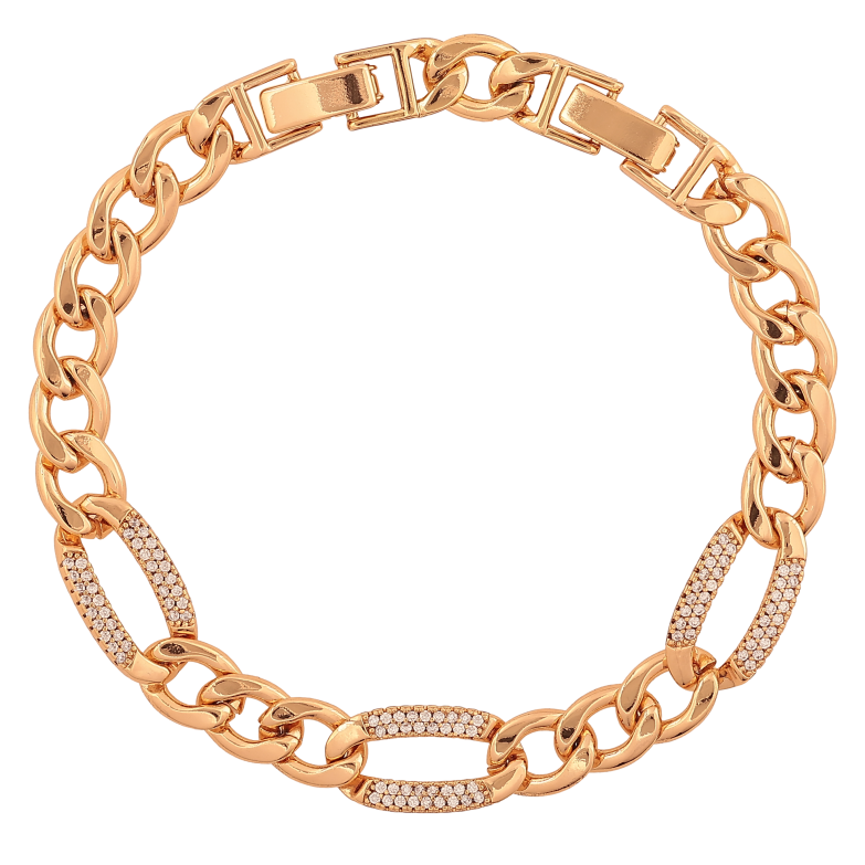 Браслет Xuping колір Позолота 18К "Ланцюжок Панцирний з кристалами" розмір з дод. замком 17,19.5см х 7-10мм фото №1