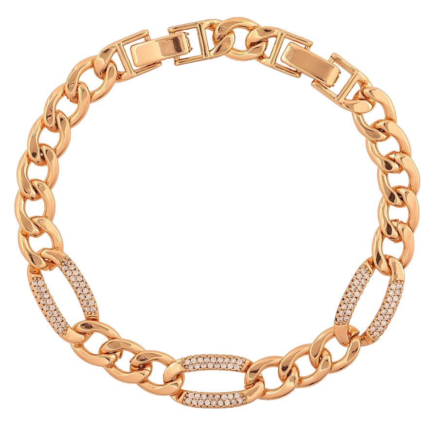 Браслет Xuping колір Позолота 18К "Ланцюжок Панцирний з кристалами" розмір з дод. замком 17,19.5см х 7-10мм фото №1