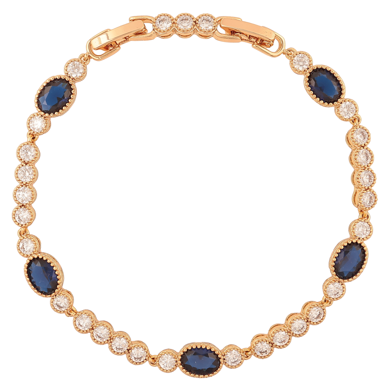 Браслет Xuping цвет Позолота 18K "Дорожка  бело-синих кристаллов" размер с доп. замком 17.5,19.5см х 4-6мм фото №1