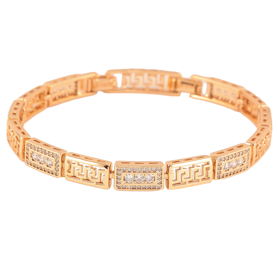 Браслет Xuping цвет Позолота 18К "Греческий узор с инкрустацией кристаллами" размер с доп. замком 17,19.5см х 5мм фото №1