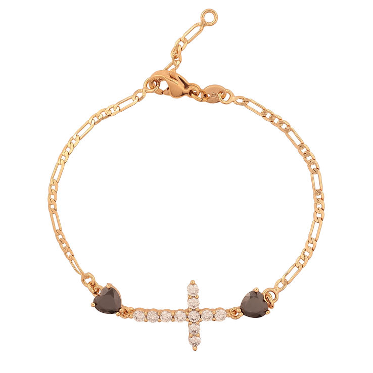 Браслет Xuping колір Позолота 18К "Хрестик з чорними кристальними серцями" розмір з дод. ланкою 15,16.5см х 2-13мм фото №11