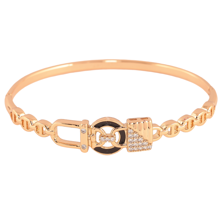 Браслет Xuping цвет Позолота 18K "Узор с кристаллами и черной эмалью" ø 5.7см фото №1