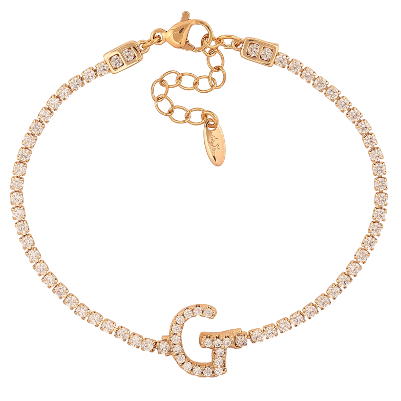 Браслет Xuping цвет Позолота 18K "Кристальная дорожка с буквой G" размер с доп. цепочкой 17.5-21см х 2-13мм фото №1