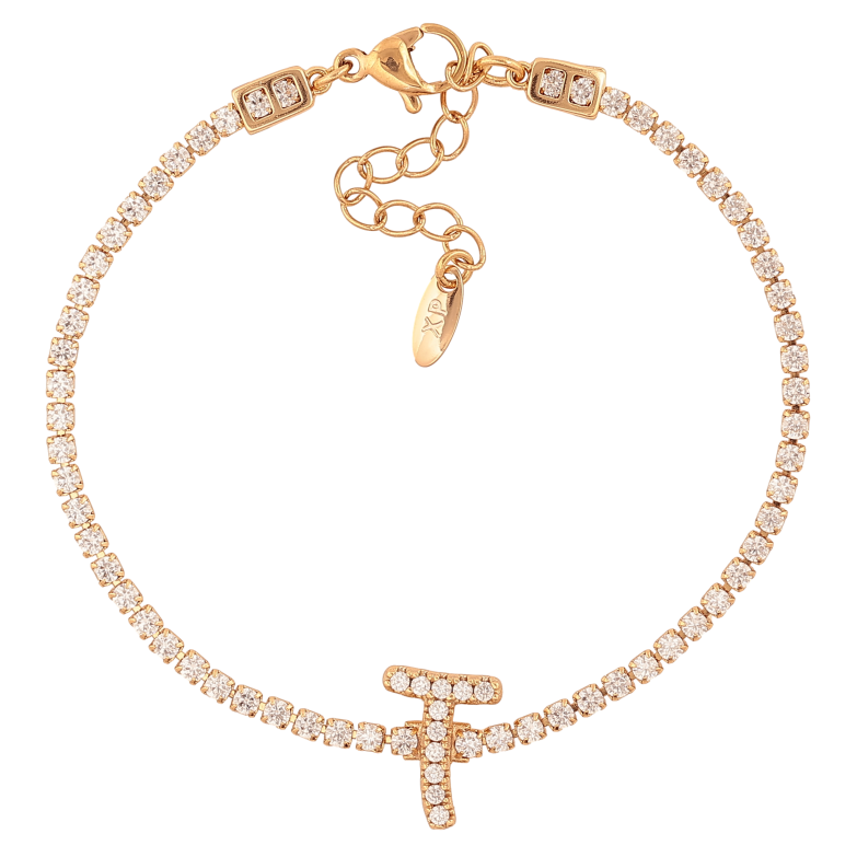 Браслет Xuping колір Позолота 18K "Кристальна доріжка з літерою T" розмір з дод. ланцюжком 17-20.5см х 2-13мм фото №1