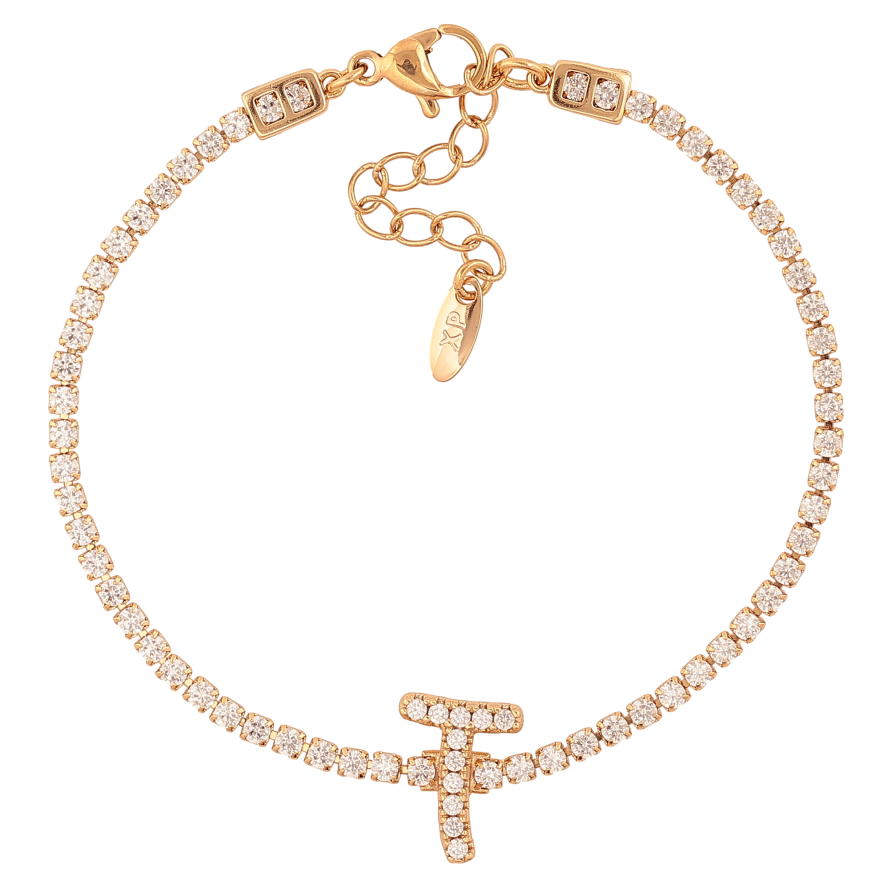 Браслет Xuping колір Позолота 18K "Кристальна доріжка з літерою T" розмір з дод. ланцюжком 17-20.5см х 2-13мм фото №1