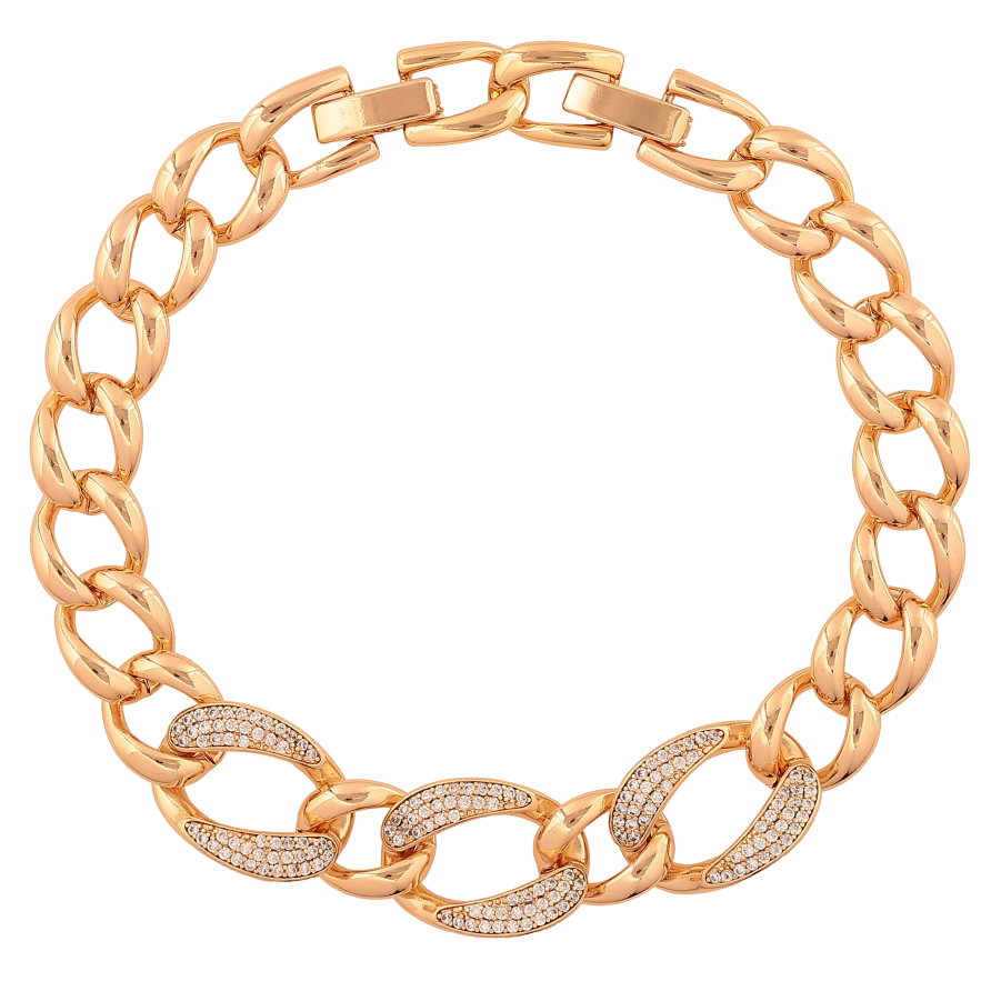 Браслет Xuping колір Позолота 18К "Ланцюжок Панцирний з кристалами" розмір з дод. замком 19,20.5см х 9-13мм фото №1