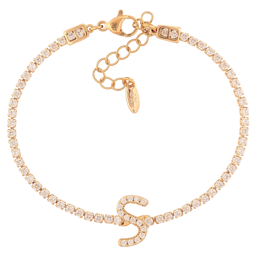 Браслет Xuping колір Позолота 18K "Кристальна доріжка з літерою S" розмір з дод. ланцюжком 17-20.5см х 2-13мм фото №1