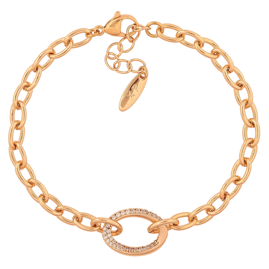 Браслет Xuping цвет Позолота 18K "Цепочка Якорная с овальной вставкой" размер с доп. цепочкой 19-22см х 5-13мм фото №1