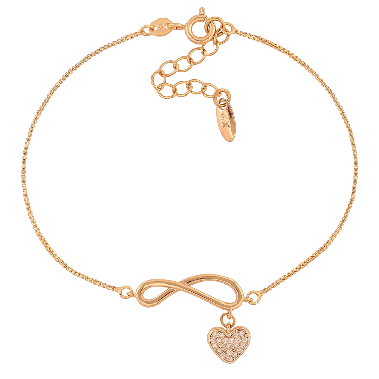 Браслет Xuping колір Позолота 18K "Ланцюжок з вставкою нескінченність і підвіскою серце" розмір з дод. ланцюжком 18-21см х 1-6мм фото №9