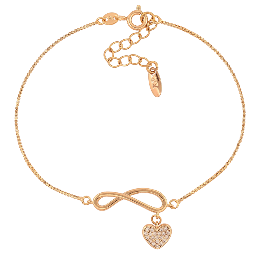 Браслет Xuping колір Позолота 18K "Ланцюжок з вставкою нескінченність і підвіскою серце" розмір з дод. ланцюжком 18-21см х 1-6мм фото №1