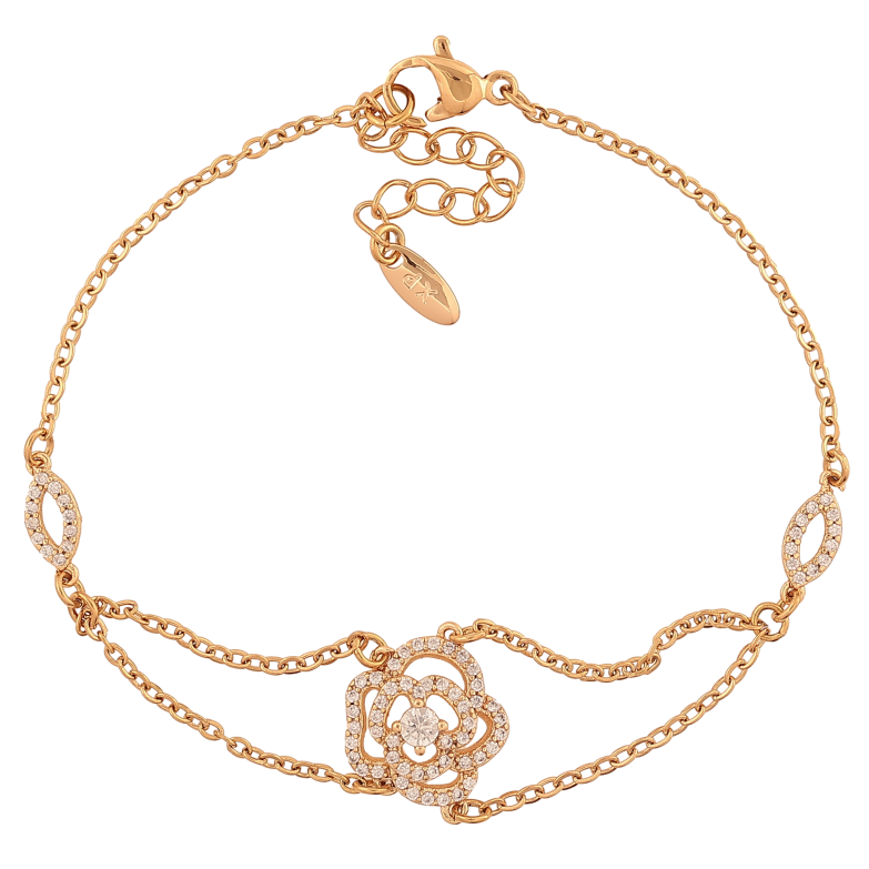 Браслет Xuping цвет Позолота 18K "Цепочка с вставкой цветочек" размер с доп. цепочкой 18-21.5см х 1.5-8мм фото №1