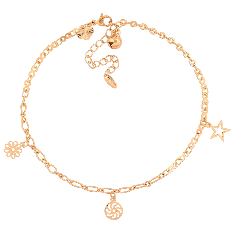 Браслет Xuping колір Позолота 18K на ногу "Ланцюжок з підвісками" розмір з дод. ланцюжком 24-29см х 3мм фото №1