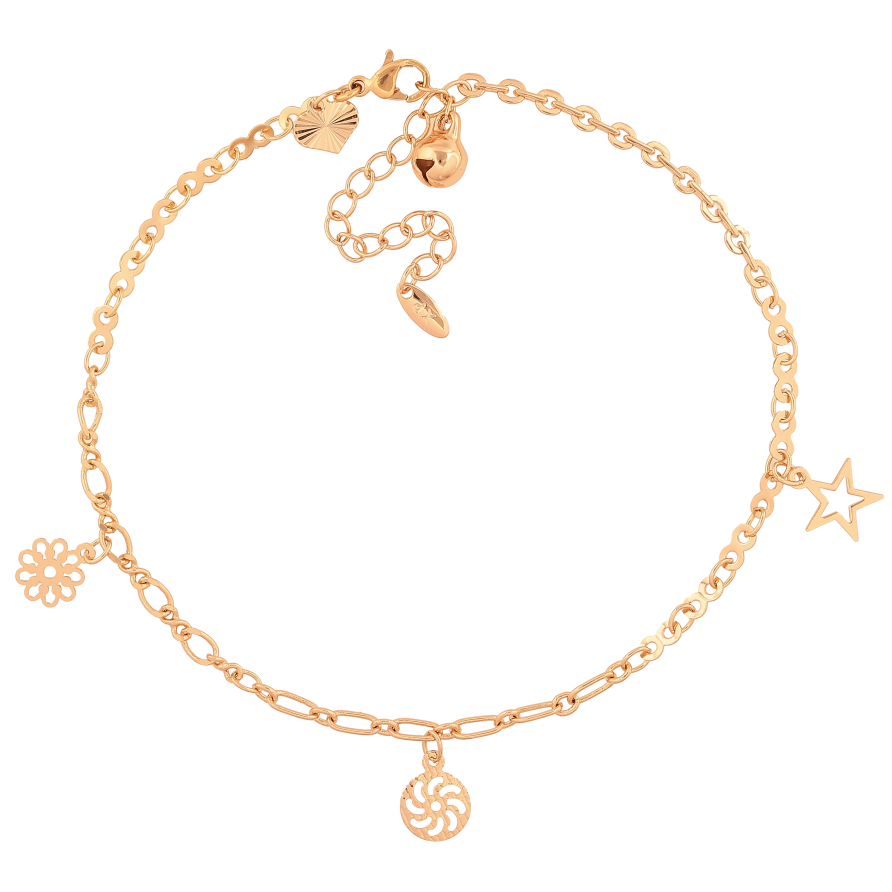 Браслет Xuping колір Позолота 18K на ногу "Ланцюжок з підвісками" розмір з дод. ланцюжком 24-29см х 3мм фото №1