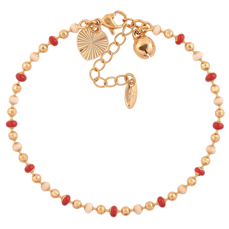 Браслет Xuping колір Позолота 18K "Ланцюжок Перлина з червоною та білою емаллю" розмір з дод. ланцюжком 17-20см х 3мм фото №1