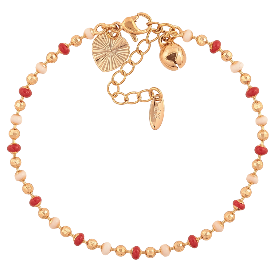 Браслет Xuping колір Позолота 18K "Ланцюжок Перлина з червоною та білою емаллю" розмір з дод. ланцюжком 17-20см х 3мм фото №1