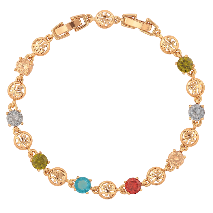 Браслет Xuping колір Позолота 18К "Китайські ієрогліфи з різнокольоровими кристалами" розмір з дод. замком 18.5,21см х 5-7мм фото №19