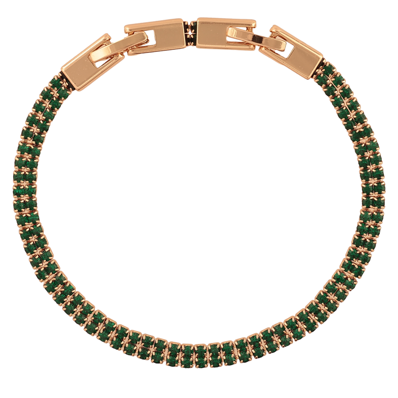 Браслет Xuping цвет Позолота 18K "Двойная дорожка зеленых кристаллов" размер с доп. замком 17,19см х 4мм фото №1