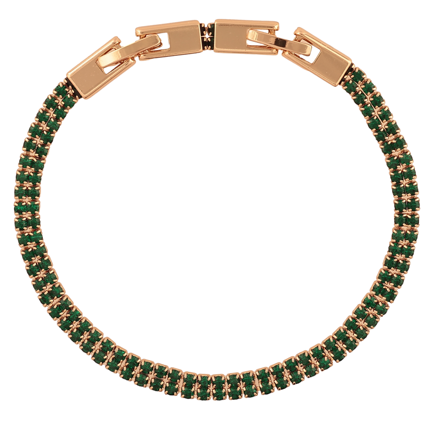 Браслет Xuping колір Позолота 18K "Подвійна доріжка зелених кристалів" розмір з дод. замком 17,19см х 4мм фото №1
