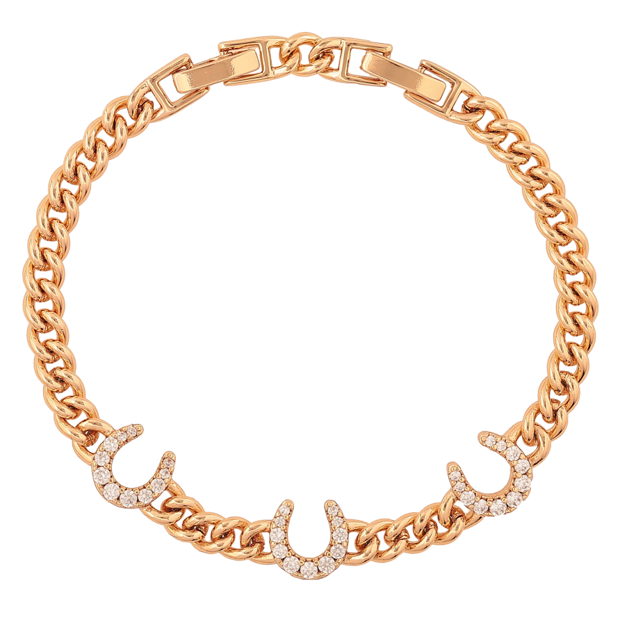 Браслет Xuping колір Позолота 18К "Ланцюжок Панцирний з кристальними підковами" розмір з дод. замком 17,19см х 5-9мм фото №1