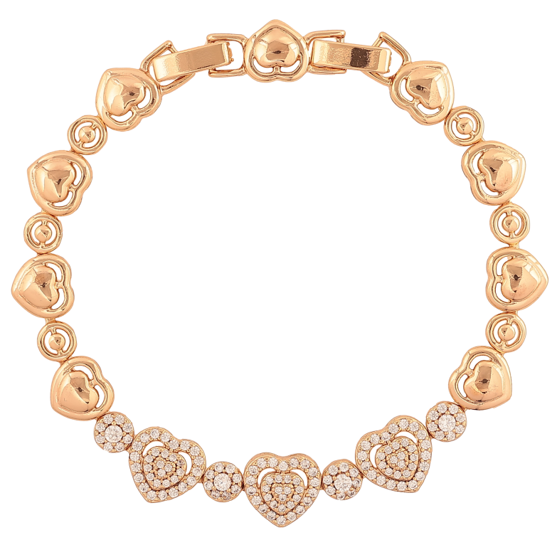 Браслет Xuping цвет Позолота 18K "Сердечки с кристаллами" размер с доп. замком 17, 19см х 5-10мм фото №1