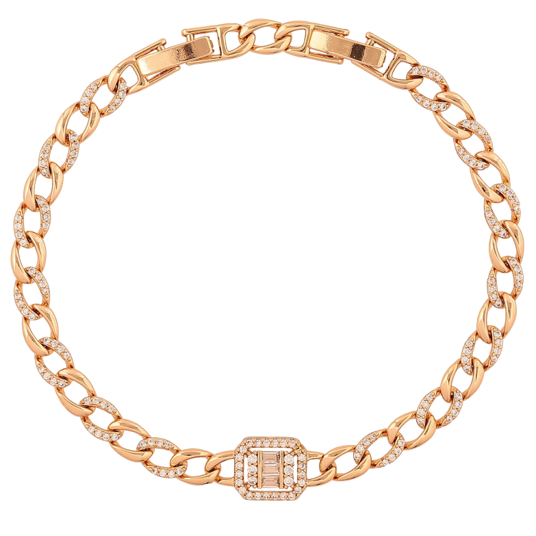 Браслет Xuping цвет Позолота 18K "Цепочка Панцирная с кристаллами" размер с доп. замком 17.5, 19.5см х 5-8мм фото №1