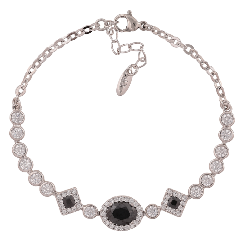 Браслет Xuping цвет Родий "Инкрустация с черными кристаллами" длина с доп. цепочкой 17-20см х 3-9мм фото №2