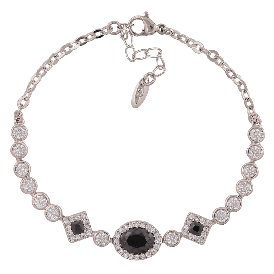 Браслет Xuping колір Родій "Інкрустація із чоними кристалами" довжина з дод. ланцюжком 17-20см х 3-9мм фото №1