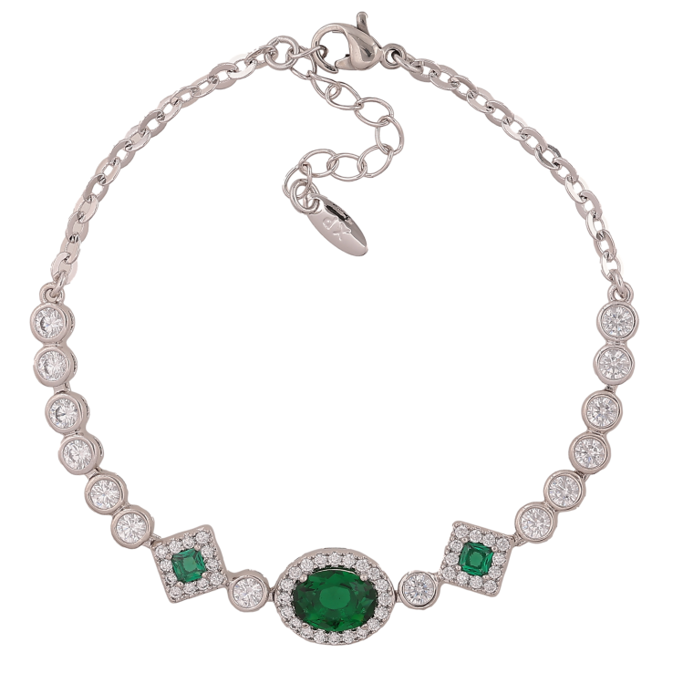 Браслет Xuping колір Родій "Інкрустація із зеленими кристалами" довжина з дод. ланцюжком 17-20см х 3-9мм фото №9 Браслет Xuping колір Родій "Інкрустація із зеленими кристалами" довжина з дод. ланцюжком 17-20см х 3-9мм фото №9