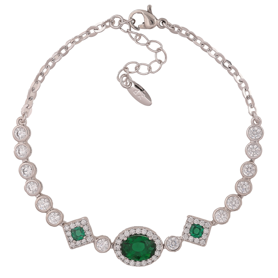 Браслет Xuping колір Родій "Інкрустація із зеленими кристалами" довжина з дод. ланцюжком 17-20см х 3-9мм фото №1