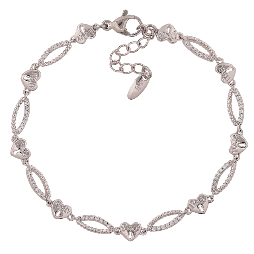 Браслет Xuping колір Родій "Сердечки Italy" довжина з дод. ланцюжком 17-20см х 4-5мм фото №1