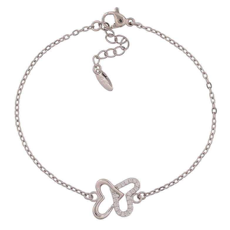 Браслет Xuping колір Родій "Ланцюжок із вставкою сердечка" довжина з дод. ланцюжком 18-21см х 1.5-13мм фото №1