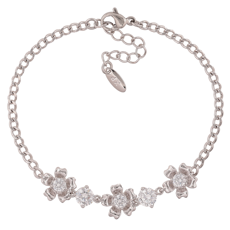 Браслет Xuping колір Родій "Ланцюжок з квіточками" довжина з дод. ланцюжком 16.5-19.5см х 3-10мм фото №1 Браслет Xuping колір Родій "Ланцюжок з квіточками" довжина з дод. ланцюжком 16.5-19.5см х 3-10мм фото №1