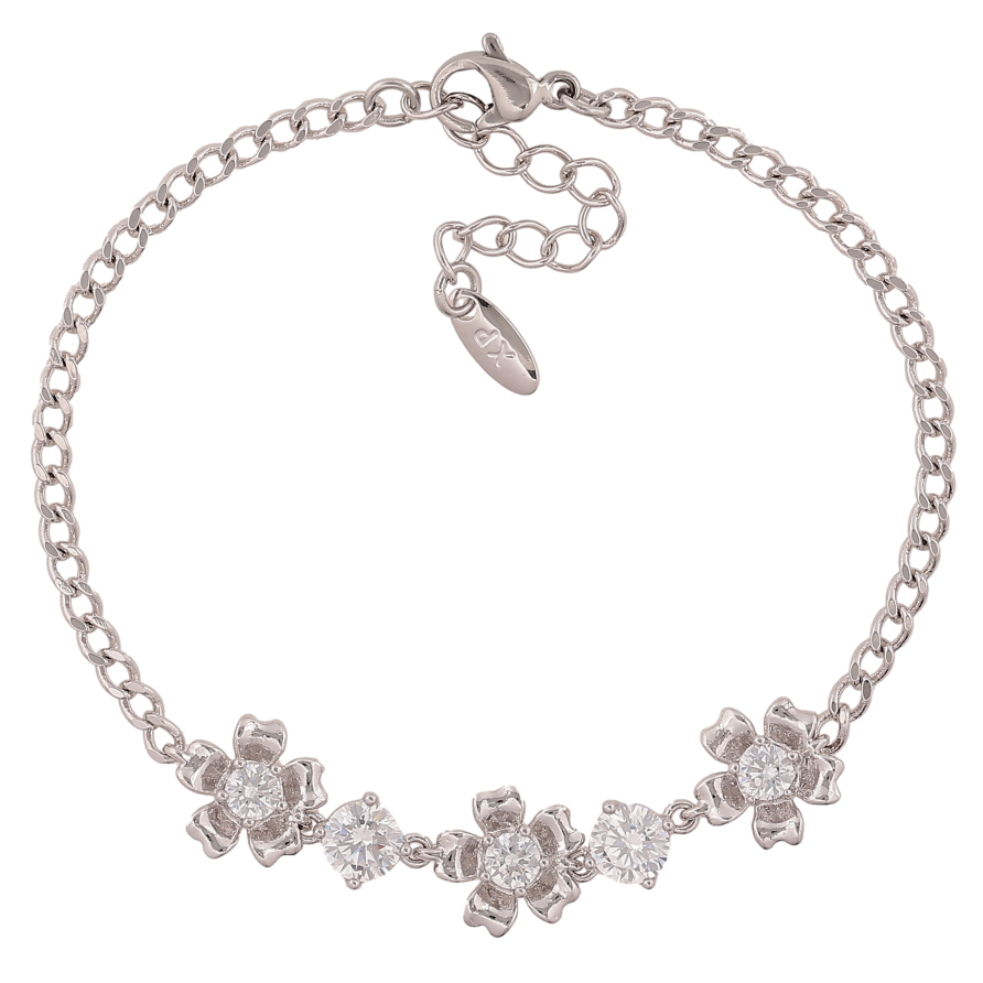 Браслет Xuping колір Родій "Ланцюжок з квіточками" довжина з дод. ланцюжком 16.5-19.5см х 3-10мм фото №1 Браслет Xuping колір Родій "Ланцюжок з квіточками" довжина з дод. ланцюжком 16.5-19.5см х 3-10мм фото №1