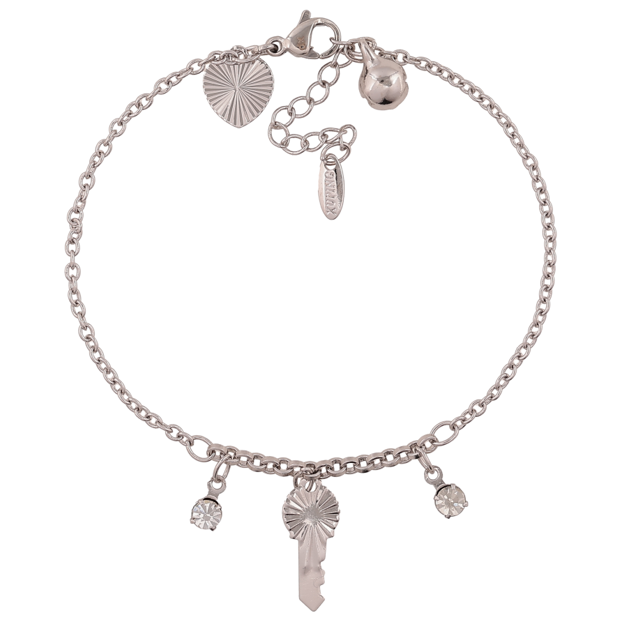 Браслет Xuping колір Родій "Ланцюжок з ключиком і кристалами" довжина з дод. ланцюжком 17.5-20.5см х 2-2.5мм фото №1