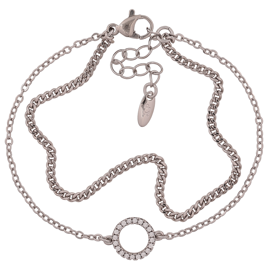 Браслет Xuping колір Родій "Подвійний ланцюжок з кільцем" довжина з дод. ланцюжком 16-19.5см х 1.5-10мм фото №1 Браслет Xuping колір Родій "Подвійний ланцюжок з кільцем" довжина з дод. ланцюжком 16-19.5см х 1.5-10мм фото №1