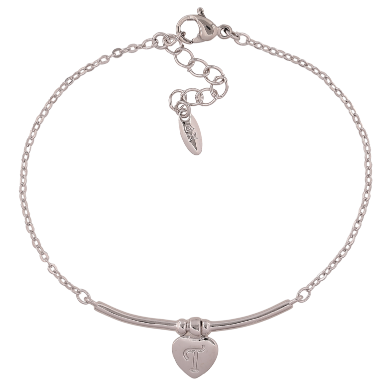 Браслет Xuping колір Родій "Серце з літерою Т" довжина з дод. ланцюжком 16.5-19.5см х 1.5-2мм фото №1 Браслет Xuping колір Родій "Серце з літерою Т" довжина з дод. ланцюжком 16.5-19.5см х 1.5-2мм фото №1