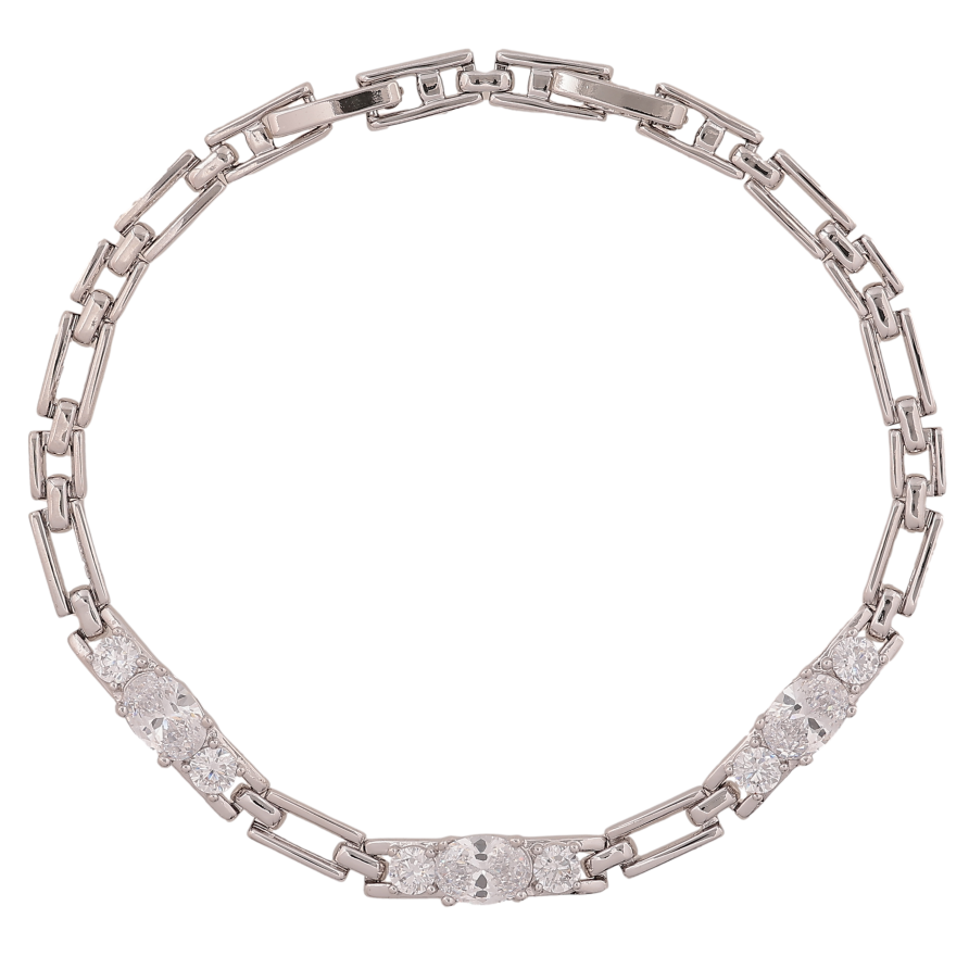 Браслет Xuping колір Родій "Візерунок з кристалами" довжина з доп.замком 17.5,19.5см х 4-5мм фото №1