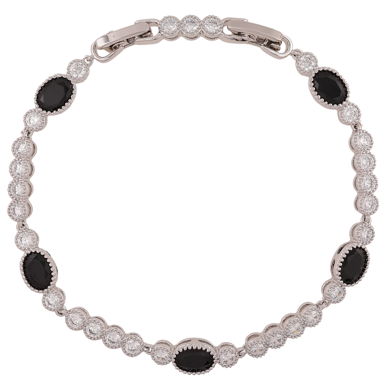 Браслет Xuping цвет Родий "Узор с черными кристаллами" длина с доп.замком  17,19.5см х 4-6мм фото №1