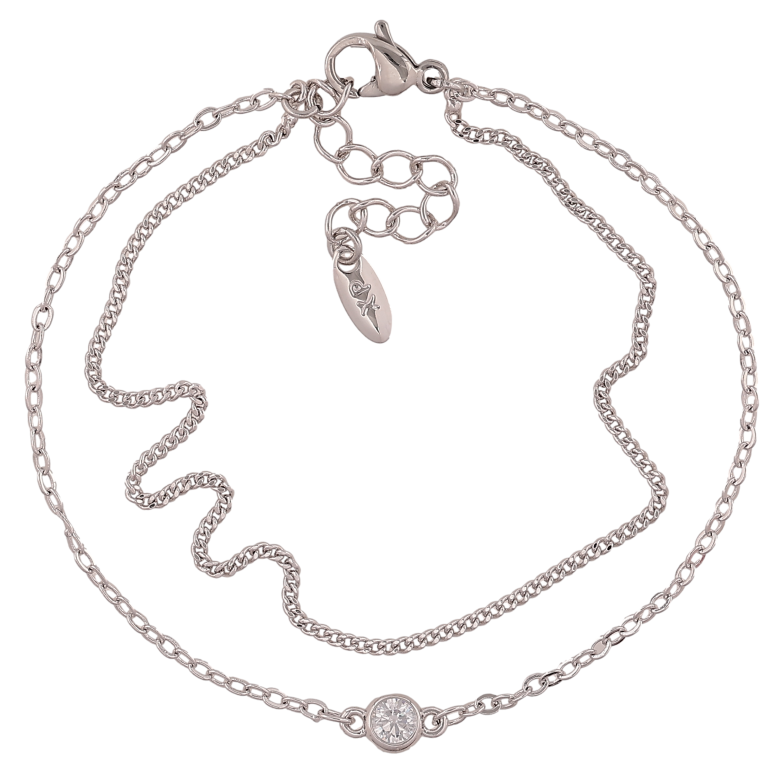 Браслет Xuping колір Родій "Подвійний ланцюжок із кристалом" довжина з дод. ланцюжком 16.5-19.5см х 3мм фото №1 Браслет Xuping колір Родій "Подвійний ланцюжок із кристалом" довжина з дод. ланцюжком 16.5-19.5см х 3мм фото №1