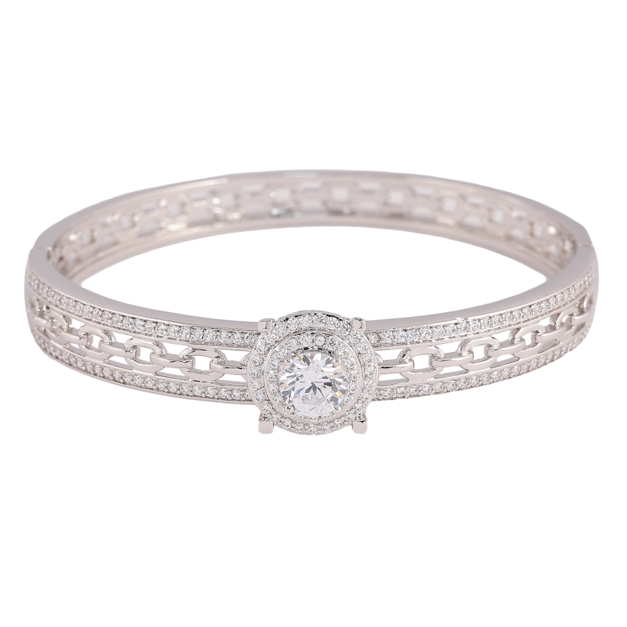 Браслет Xuping цвет Родий "Узор с кристаллами" ø 5.8см фото №1