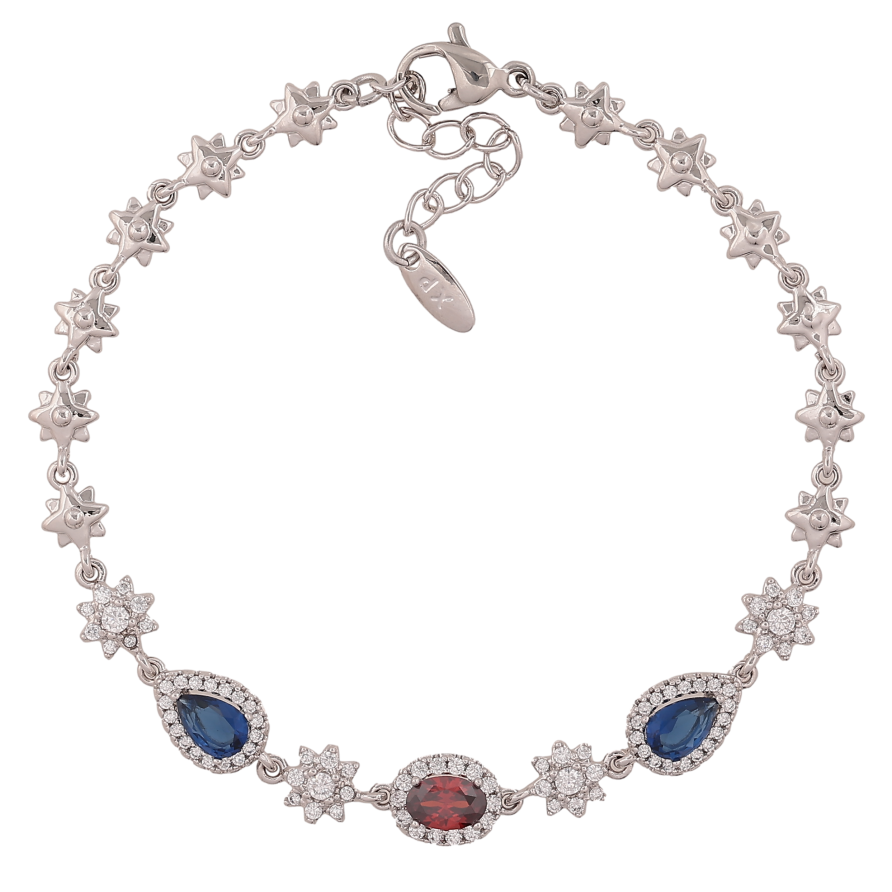 Браслет Xuping колір Родій "Візерунок з кольоровими кристалами" довжина з дод. ланцюжком 17-20см х 5-7мм фото №1