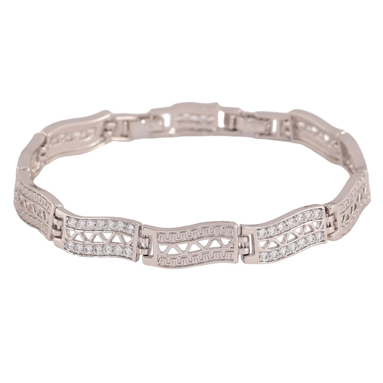 Браслет Xuping цвет Родий "Декоративный узор с кристаллами" длина с доп.замком 17.5,19.5см х 8мм фото №2 Браслет Xuping цвет Родий "Декоративный узор с кристаллами" длина с доп.замком 17.5,19.5см х 8мм фото №2